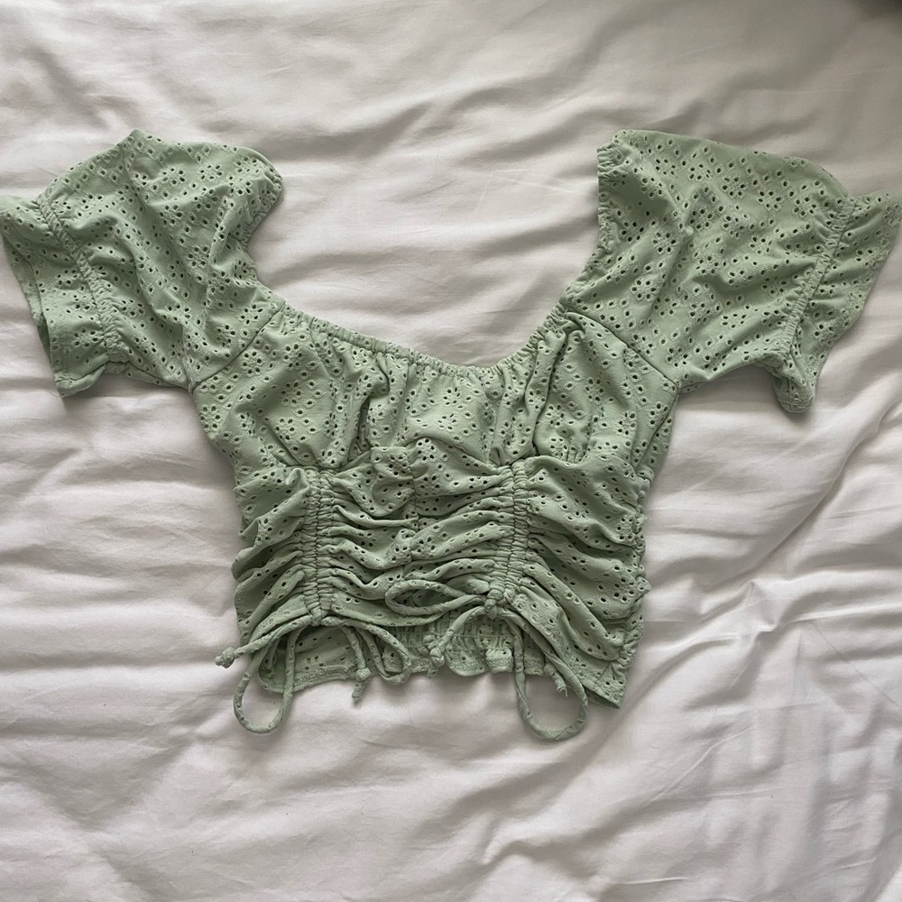 Sage green summer crop top size small with detailed fabric